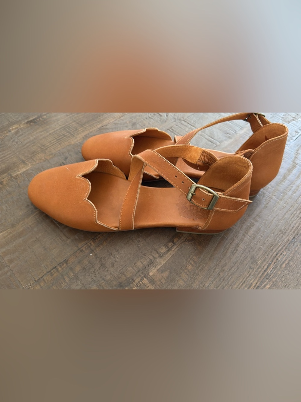 Bali elf leather strappy shoes mangrove leather ballet flat in tan size 9.5 - Picture 4 of 5